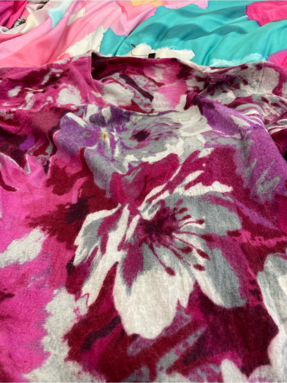 Talbots Pink & Magenta Floral Merino Wool Sweater